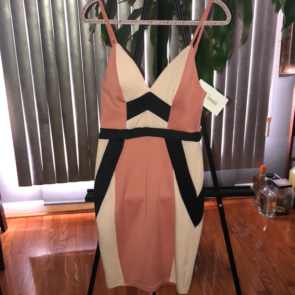 Pink color block mini dress